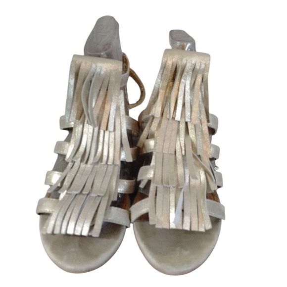 Sam Edelman Sandra Metallic Fringed Wedge Sandals Size 7.5 - Picture 2 of 11